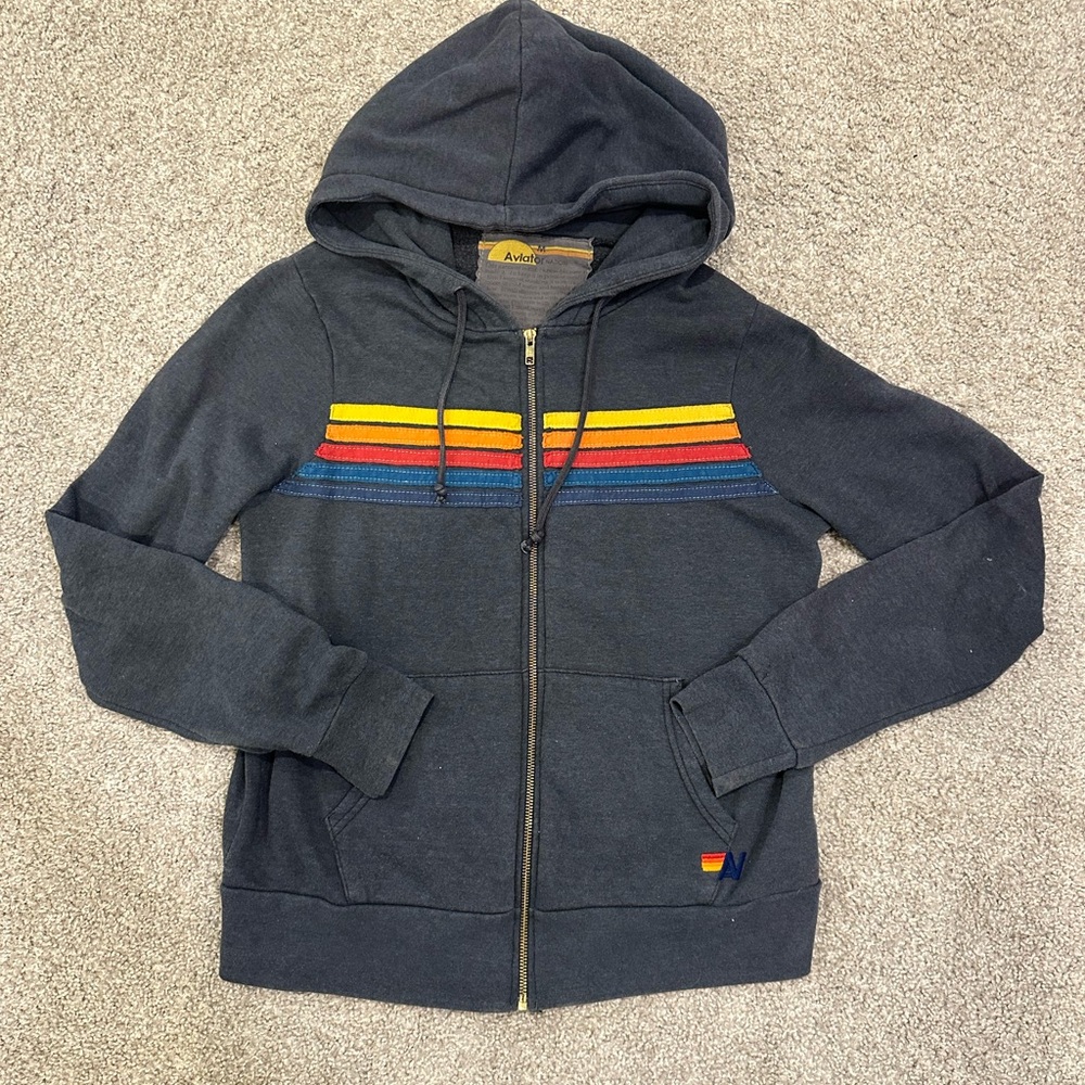 Aviator Nation Dark Hoodie with Colorful Stripes
